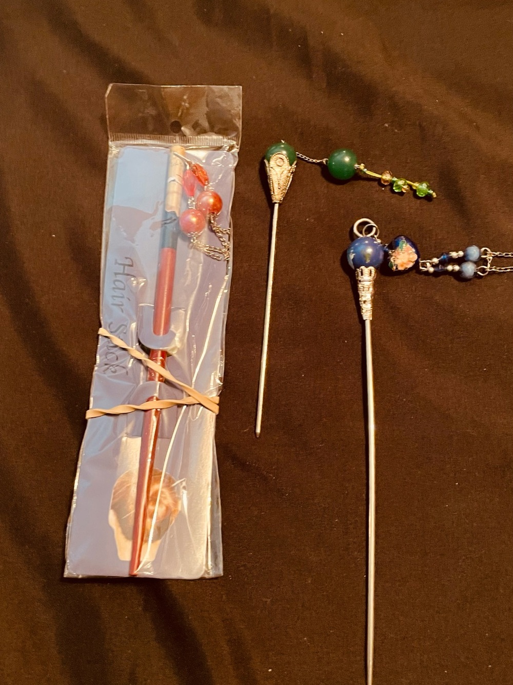 Decorative Hair Sticks - Blue, Green, Red Beaded Accents